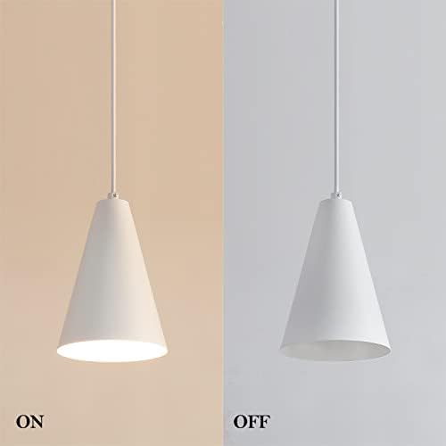 White Plug In Pendant Lights Kitchen Island,Dining Room Light Fixtures Over Table 1 Pack with Cone Metal Shade, Modern Farmhouse Mini Chandeliers with Cord On/Off Switch Hanging Lighting for Sink - Image 7