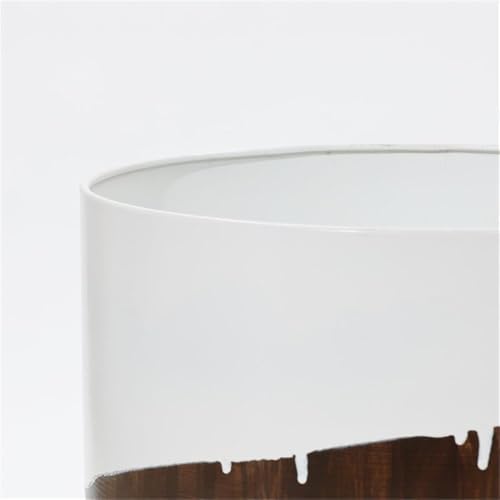 LuxenHome Large Planters with Black Metal Stand, White and Brown, Set of 2 - Image 7