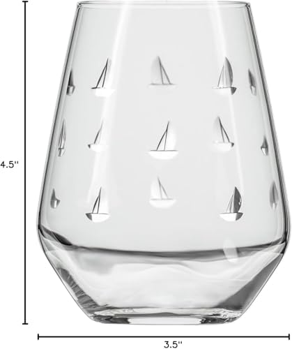 Rolf Glass Sailing Stemless Wine Tumbler 18 ounce | Stemless Wine Glasses Set of 2 | Lead-Free Crystal Glass | Diamond-Wheel Engraved | Proudly Made in the USA - Image 4