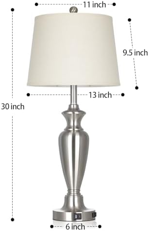 Cinyirong 30" Tall Silver Table Lamp for Living Room, 3-Way Dimmable Touch Control Bedside Lamp for Bedroom Nightstand with USB A+C Ports & AC Outlet (1 Pack) - Image 7