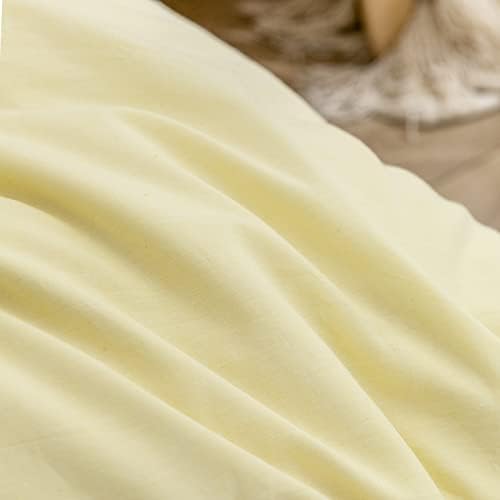 BESTOUCH Cotton Solid Duvet Cover Set Linen Feel Light Yellow Twin - Image 6