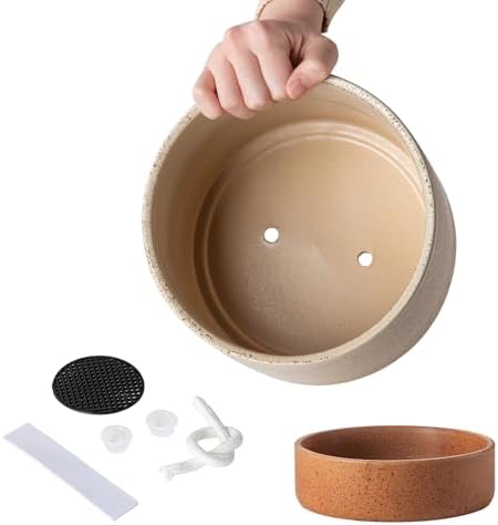 8 Inch Ceramic Self Watering Planter with Drainage Hole, Brush - Image 7