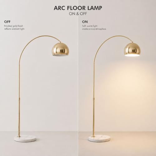 71" Mid Century Adjustable Gold Arc Floor Lamp with Dome Shade - Image 7