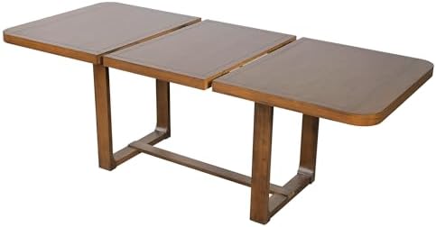 VilroCaz 6-Piece Acacia Wood Dining Table Set, Extendable Rectangular Dining Table with 4 Upholstered Dining Chairs& Bench, Reinforced Stretcher Base for Kitchen and Dining Room (Brown/Beige) - Image 7