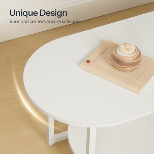 HOOBRO Coffee Table for Living Room, Oval Small Coffee Table with 2-Tier Open Storage Shelf, Industrial Cocktail Tea Table, Wooden Desktop Center Table, Farmhouse, Home Office, White WW09KF01 - Image 7