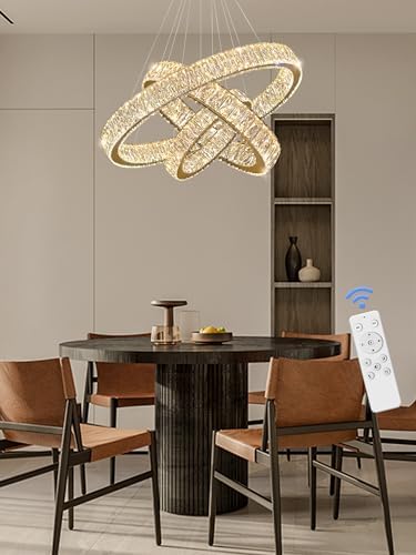 Modern Led Gold Ring Chandelier Luxury 3 Ring Crystal Chandelier Led Dimmable Light for Dining Room Height Adjustable Led Pendant Light 32''+24''+16'' - Image 7
