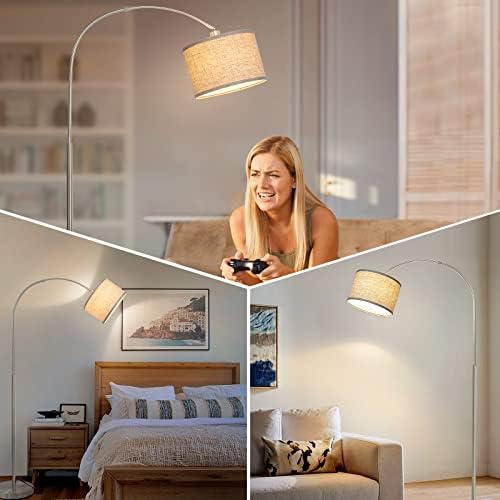 Arc Floor Lamp, Dimmable Floor Lamp with Adjustable Hanging Shade, Silver - Image 6