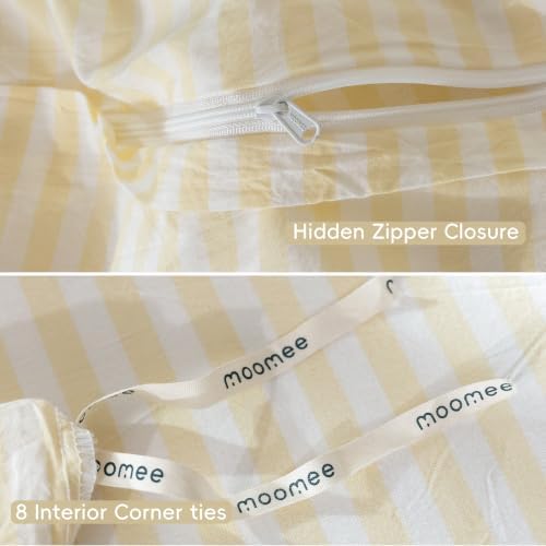 MooMee Striped Duvet Cover Set 100% Washed Cotton Linen Like King - Image 6