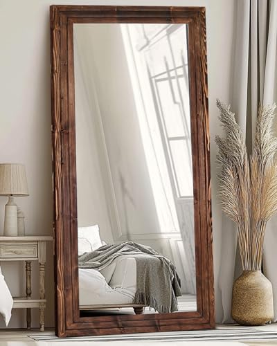 76x34in Full Length Mirror, 3-Tier Stepped Solid Wood Frame, Brown - Image 6