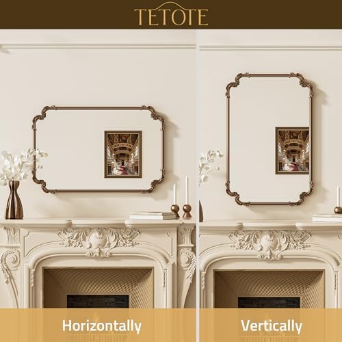 TETOTE Baroque Gold Antique Brass Scroll Wall Mirror 42 x 36 Vintage Rectangle Framed Baroque French Rectangular Mirror for Mantle Fireplace Bathroom Living Room, Horizontal/Vertical - Image 6
