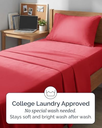 Twin XL 3 Piece Sheet Set - College Dorm Room Essentials - Red - Image 6