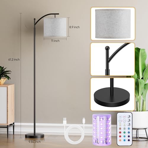 Battery Operated Floor Lamp, RGB Dimmable Cordless Standing Lamp with Remote Control for Living Room, Tall Floor Lamp for Bedroom -Black - Image 7