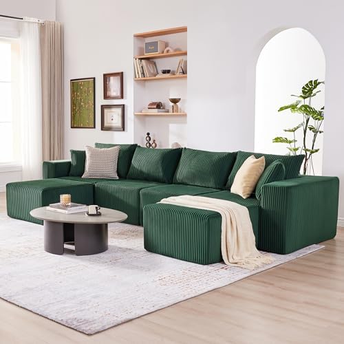 135.4" Modular Boneless Couch, Sectional Couches for Living Room, Green - Image 6
