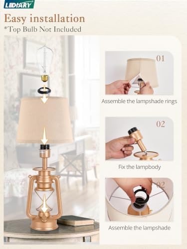 LEDIARY 18.72" Champaign Gold LED Lantern Flickering Flame Table Lamps for Bedrooms Set of 2, Small Farmhouse Rustic End Table Lamps, Halloween Decorative Lantern Bedside Lamps for Living Room - Image 6