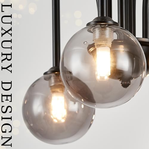 CATINER Modern 52" 12-Light Black Sputnik Chandelier with Smoke Glass Globe - Image 6
