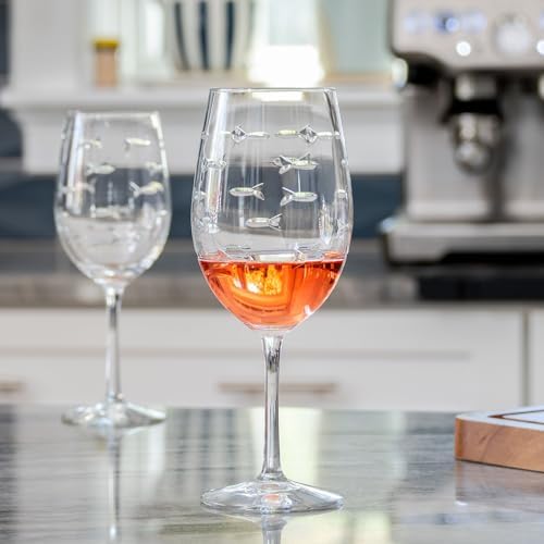 Rolf Glass School of Fish 18oz All Purpose Wine Glass | Set of 4 | Large Wine Glasses | Lead-free Crystal Glass | Engraved Wine Glasses | Made in the USA - Image 6