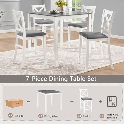 Harper & Bright Designs 5-Piece Counter Height Dining Table Set with 4 Chairs, Square Wooden Kitchen Table Set for 4, Modern Small Space Dining Room Set with Padded X-Back Chairs, Grey & White - Image 7