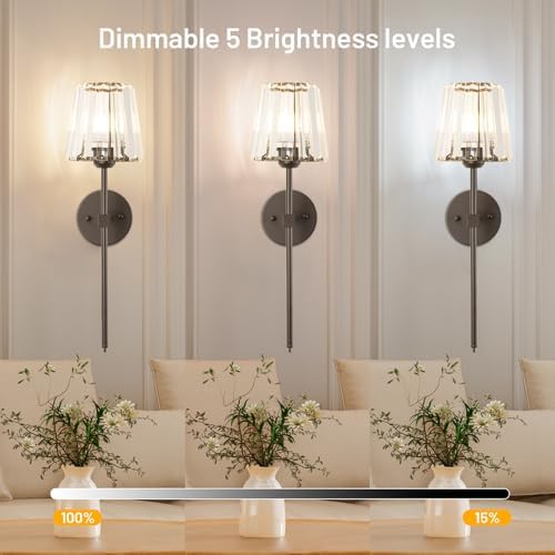 Crystal Battery Operated Wall Sconces Set of 2, Brown Rechargeable Wireless Wall Lights with Crystal Lampshade, 12 RGB and 3CCT Dimmable Wall Lamps with Remote for Bedroom Living Room Hallway - Image 7