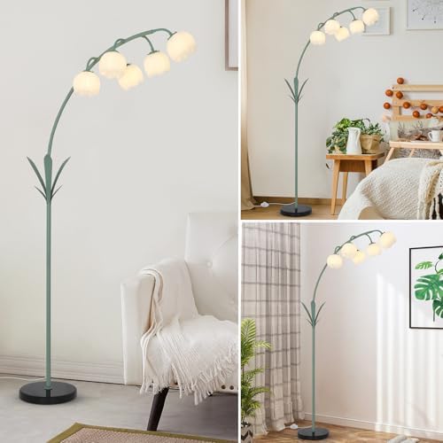 HMVPL Arc Floor Lamp for Living Room, Flower Floor Lamp with 5 G9 LED Bulbs, Foot Switch, Green Floral Standing Lamp with Acrylic Shade, Curved Tall Lamp for Living Room Bedroom Corner Kids Reading - Image 7