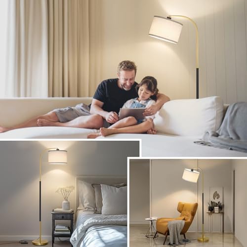 Dimmable Floor Lamp for Living Room, Arc Floor Lamps with Adjustable Drum Shade Pedal Switch, Black and Gold Tall Standing Lamp with 9W LED Bulb, Modern Reading Light Pole Lamp for Bedroom, Office - Image 6