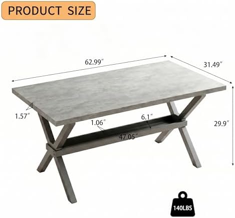 HIPIHOM Gray 63" Dining Table with Storage Shelves, Dining Sets for Kitchen & Dining Room Furniture, Small Spaces-Saving, Table only - Image 3