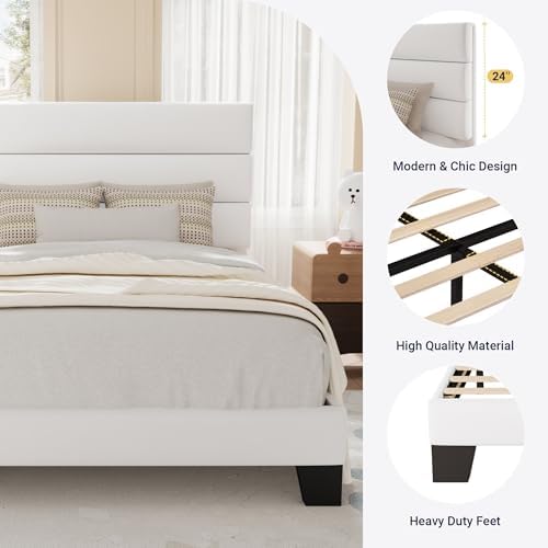 Allewie Twin Size Platform Bed Frame with Velvet Upholstered Headboard - Image 6