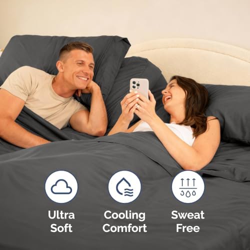 Flex Top Split Head King 4 Piece Sheet Set - Soft & Breathable - Charcoal - Image 6