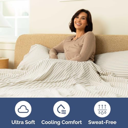 Flex Top Split Head King 4 Piece Sheet Set - Soft & Cooling - Beige Stripes - Image 6