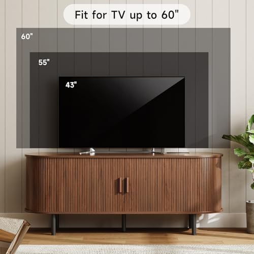 ONBRILL 55" TV Stand with Power Outlet & Storage for TVs up to 60", Walnut - Image 6