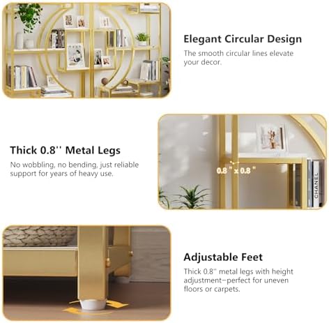 HolliWill Modern Book Shelf, White and Gold Bookshelf, 70.8 Inch Tall Etagere Bookcase, Set of 2 Geometric Display Shelves for Living Room, Bookcases/Bookshelf with Metal Frame for Home Office - Image 6