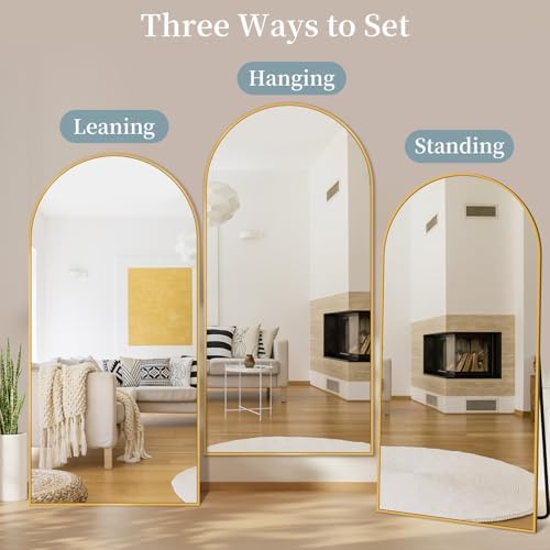 82"x44" Arched Full Length Mirror with Stand,Full Body Floor Mirror - Image 6