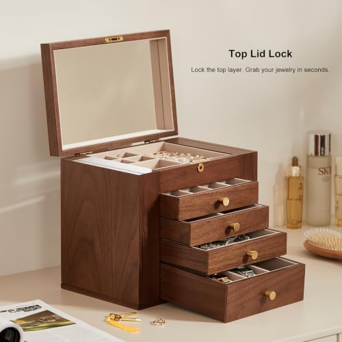 Black Walnut Wooden Jewelry Box for Women, 5 Layer - Image 6