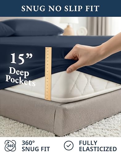 LANE LINEN California King Sheets 100% Organic Cotton 4pc Percale - Navy - Image 7