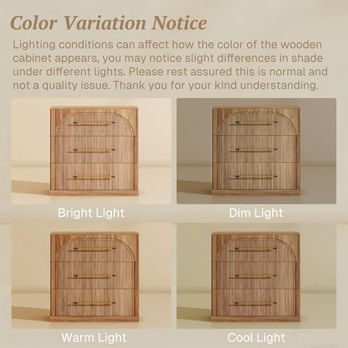 BELLEZE Set of 2 Fluted Modular Sideboard Cabinet, Classic Modern Buffet Cabinet with 3 Drawers, 65'' Accent Credenza Cabinet for Living Room Kitchen Entryway (Camel) - Image 6