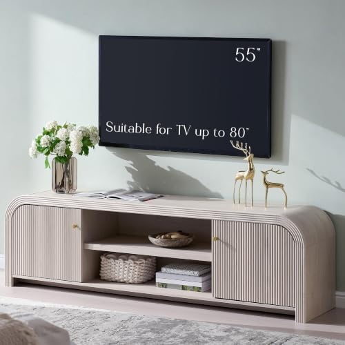 T4TREAM 70" Modern Fluted TV Stand with Storage, Alder White - Image 7