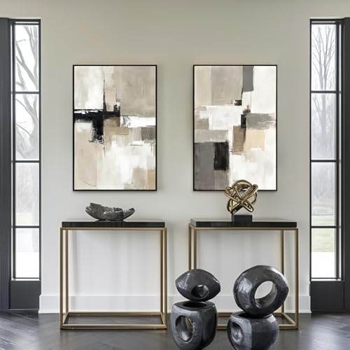 SAFERRYHOME Neutral Abstract Beige,Gray and Black Wall Art Set of 2,24"x36" - Image 7