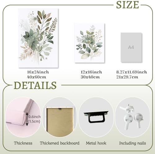 LLEEMPI Framed Sage Green Botanical Wall Art Set of 3, 12x16 Inch Prints - Image 7
