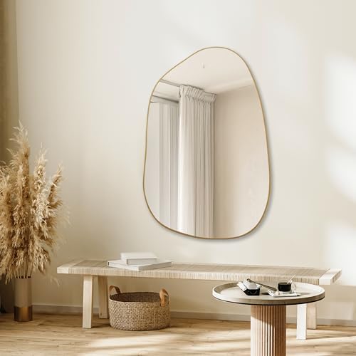 PERFNIQUE Irregular Wall Mirror Asymmetrical Mirror, 40''x26'' Gold Mirror for Bathroom Bedroom Living Room Entryway, Decorative Modern Wall Decor, Wall Mounted (Gold, 40" x 26") - Image 6