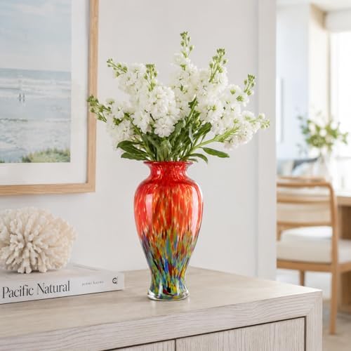 11.8" Tall Glass Vase Beautiful Hand Blown Glass Vase Modern Art Home Decor, Wide Mouth Colorful Vases for Mantle Dining Table Centerpiece, Entryway Living Room Wedding Decoration (Flame Red) - Image 7