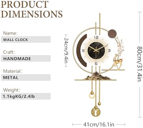 Modern Wall Clock for Living Room,Large Gold Decorative Wall Clock with light,Creative Silent Clock Battery Operated for Kitchen/Entryway/Bedroom/Office/Dinning Room Metal Wall Decor (15.7"Wx31.5L) - Image 7