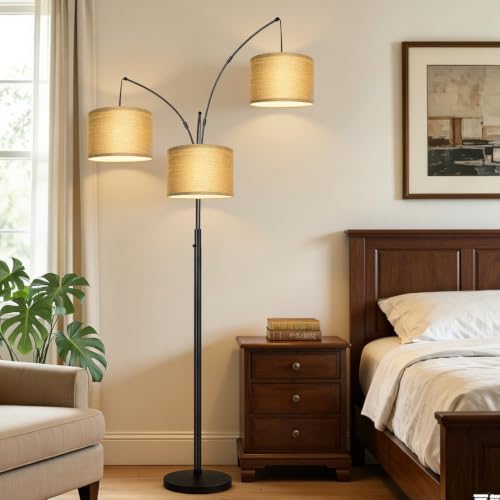 Nintiue Dimmable Floor Lamp - 3 Lights Gold Arc Floor Lamps for Living Room, 1000LM Modern Tall Standing Lamp with Black Shades&Heavy Base,3 LED Bulbs Included-Champagne - Image 7