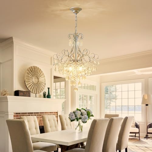 WUZUPS Crystal Chandelier 5-Light Pendant Ceiling Light Modern Lighting Fixture for Dining Room Hallway Bedroom Kitchen Bathroom, H 22.4" x W 18.3", E12 Base, Silver - Image 7