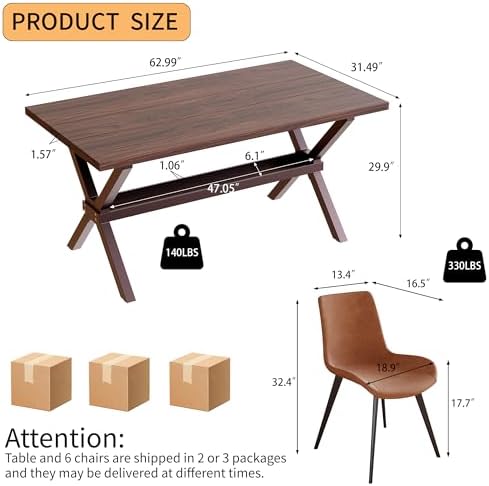 HIPIHOM 63" Dining Table and Chairs Set for 4, MDF Table with Sturdy Metal Frame, Comfortable PU Leather Chairs, Kitchen Tables Ideal for Small Dining Areas, Family Meals - Image 7