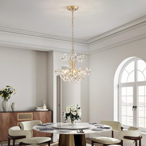 WUZUPS Crystal Chandelier Pendant Flushmount Ceiling Light Modern Lighting Fixture for Bedroom Hallway Bar Kitchen Bathroom, H 15.7" x W 17.7", Gold, E12 Base - Image 7