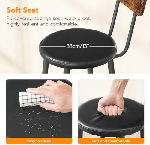 HOOBRO Bar Stools, Bar Stools Set of 2 with PU Upholstered, Bar Chairs with Footrest and Back, 26" Bar Stools for Kitchen Island, Dining Room, Easy to Assemble, Rustic Brown and Black BF31BY01G2 - Image 6