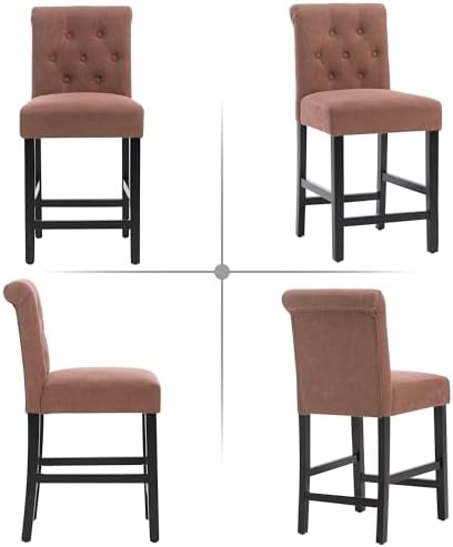 LSSBOUGHT Counter Height Barstools Fabric Upholstered Counter Stool with Rubber Wood Legs Bar Chair for Kitchen Island (Brown, Set of 4) - Image 7