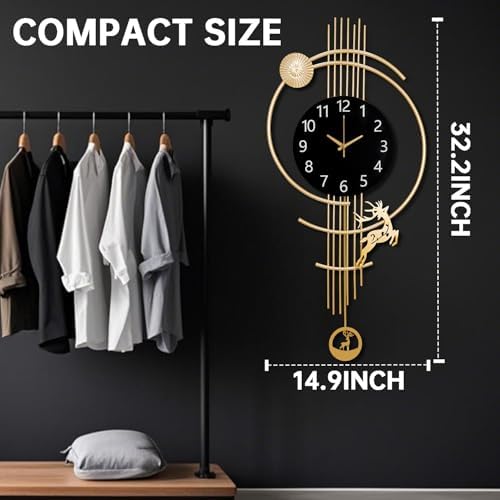 Large Wall Clocks for Living Room,Silent Non Ticking Battery Operated Oversized Modern Wall Clock for Bedroom,Farmhouse,Office,Kitchen Home Wall Decor-14.9x32.2Inch(Golden) - Image 6