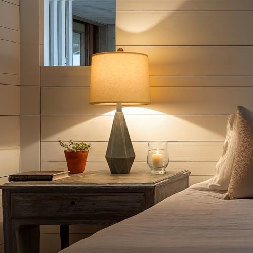 PoKat 23.5'' Farmhouse Table Lamps Set of 2, Rustic Nightstand Lamps for Bedroom, Classic Bedside Lamps for Living Room Office Sideboard with Linen Shade Distressed (Deep Grey) - Image 7