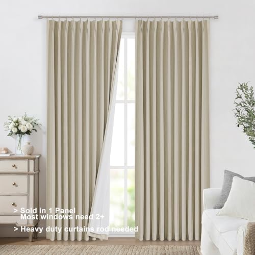 Vision Home Sand Pinch Pleated Full Blackout Curtains Linen Blended Room Darkening Window Curtains 84 inch for Living Room Bedroom Thermal Insulated Pinch Pleat Drapes with Hooks 1 Panel 60" Wx84 L - Image 6