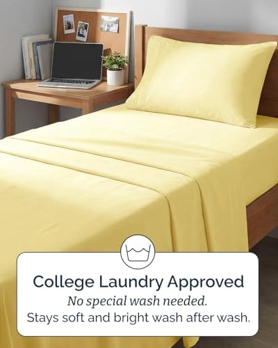 Twin XL 3 Piece Sheet Set - College Dorm Room Essentials - Yellow - Image 6